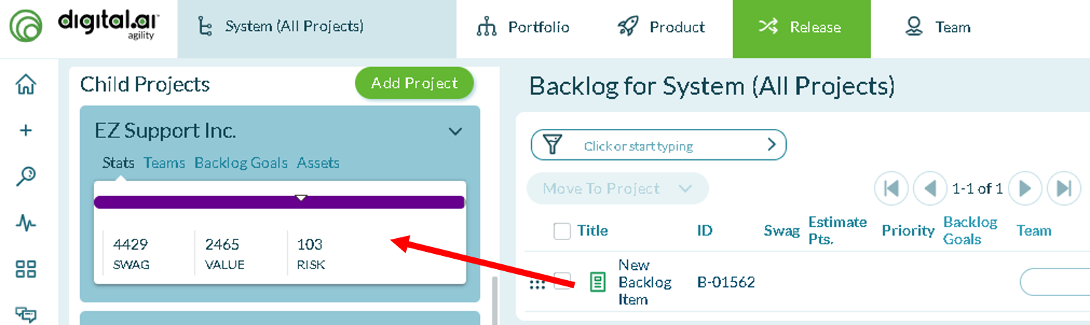 Add Backlog Item to Project - Drag and Drop