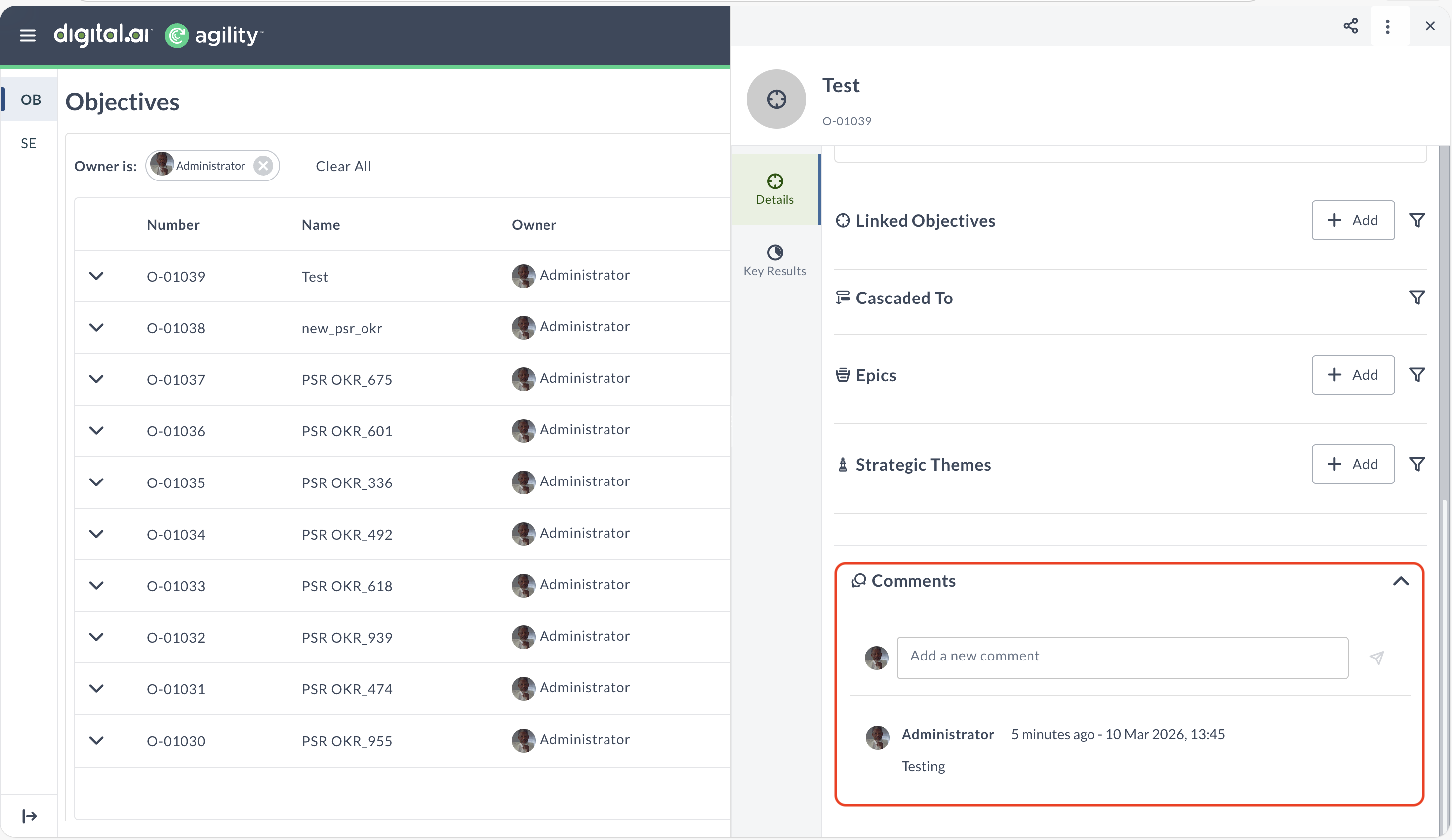Add Comment to OKRs