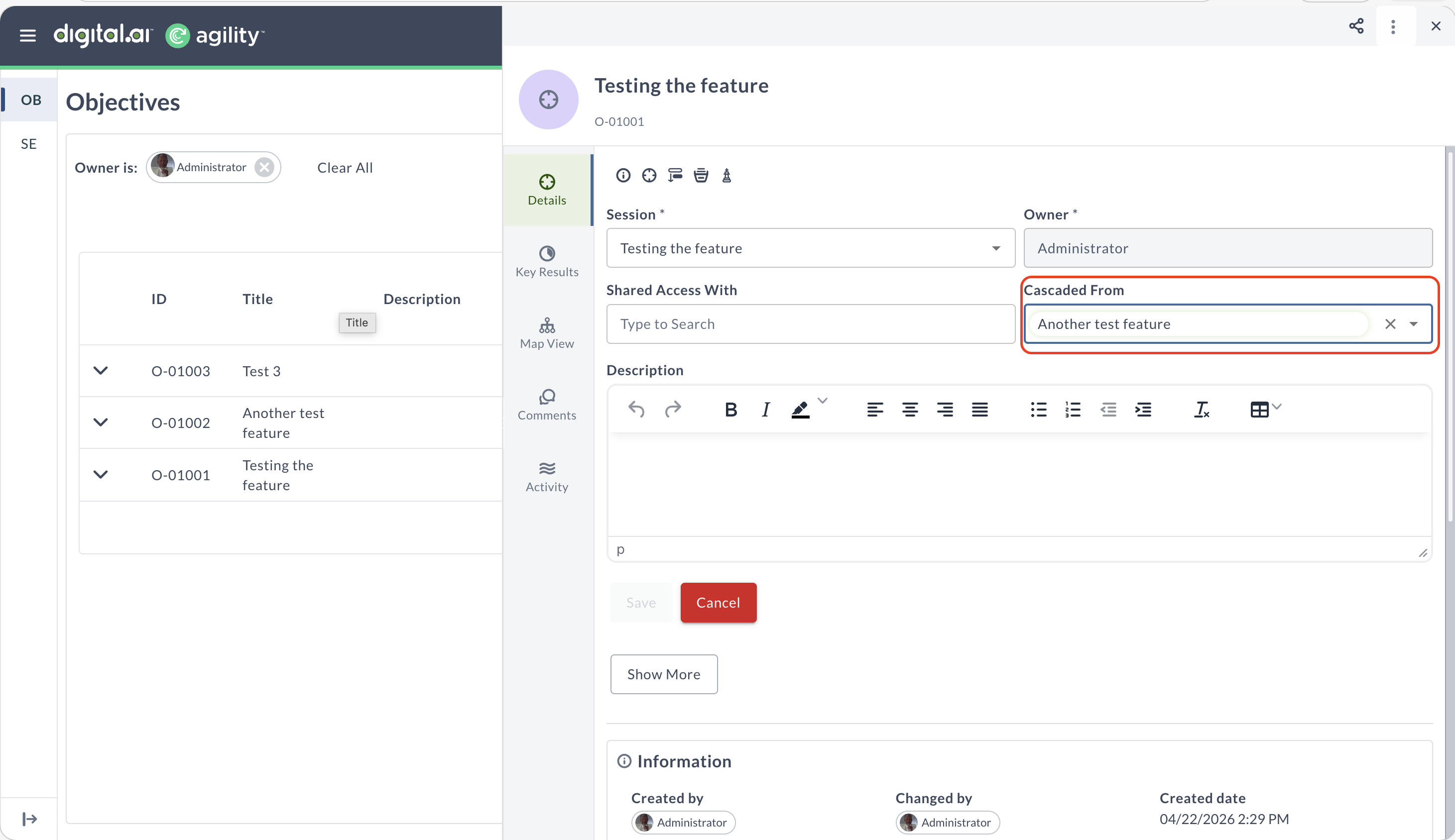Cascade OKRs in Agility · digital.ai Agility