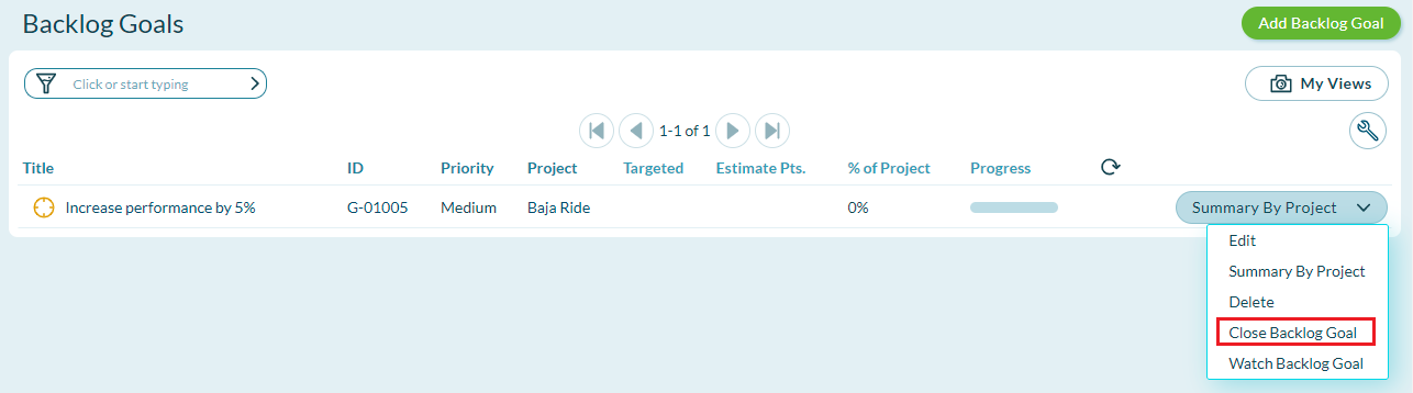 Close Backlog Goals