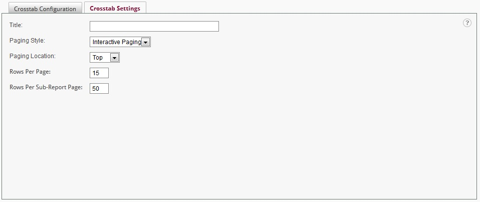 Crosstab Settings