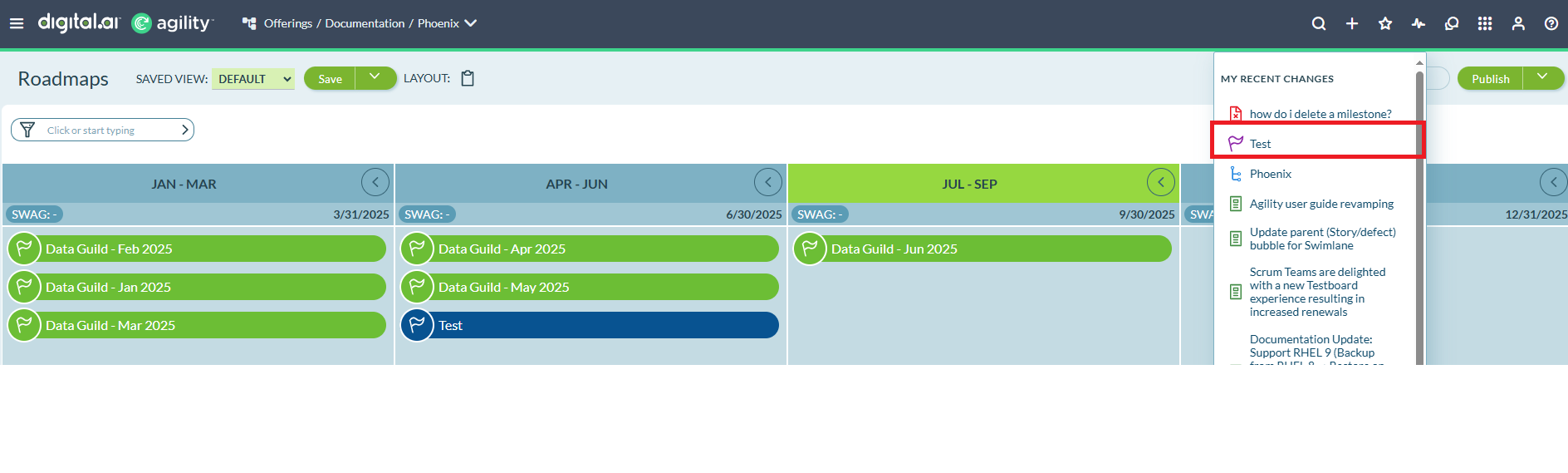 MY RECENT CHANGES panel showing deleted assets