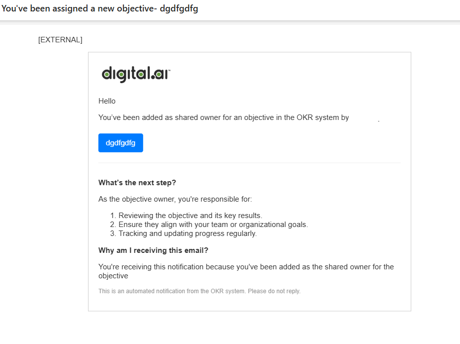 Objective assignment email notification