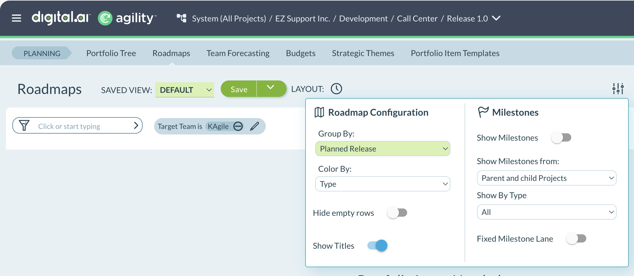 Release in roadmap view
