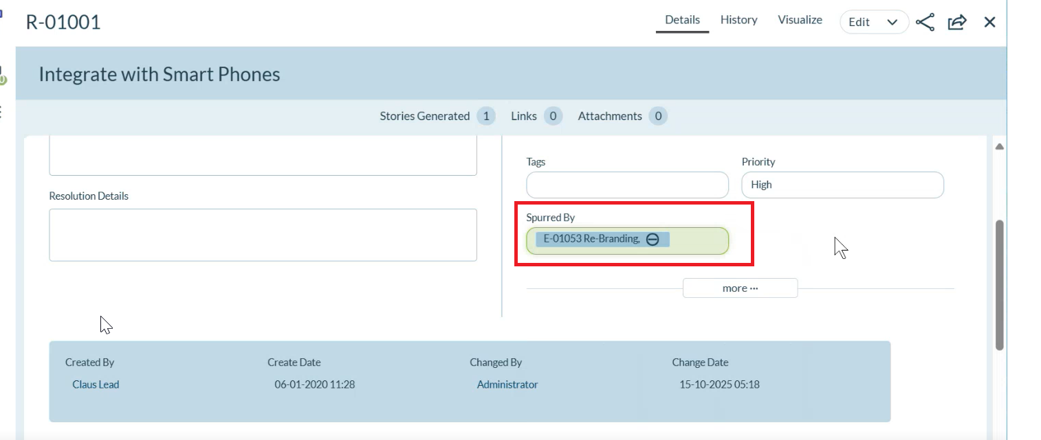 Spurred By field in Request detail view