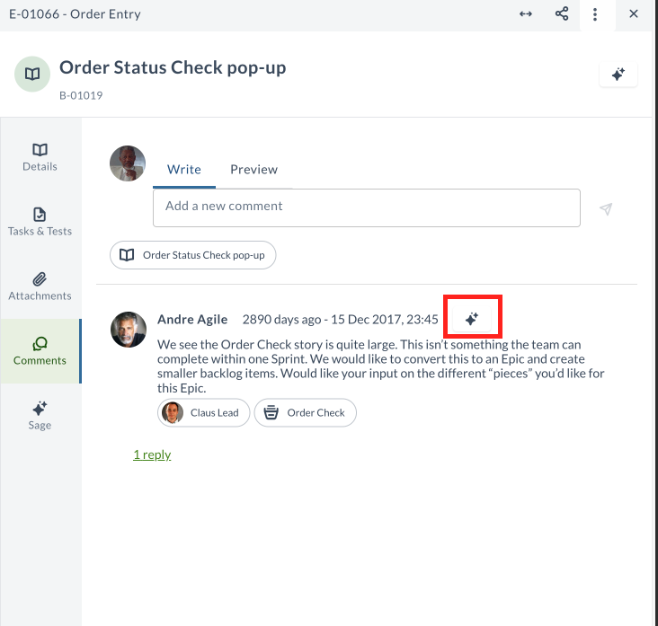 Sage icon on conversation thread