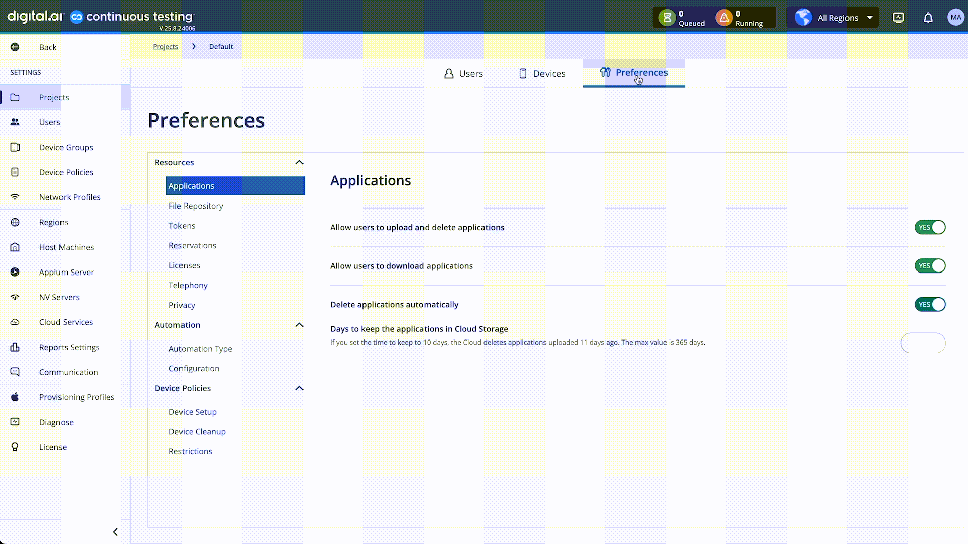 Device Setup page