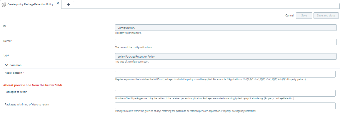Package Retention Fields