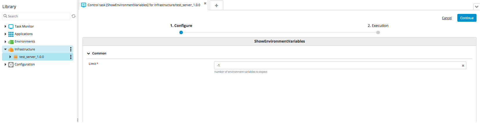 showEnvironmentVariables control task with limit parameter
