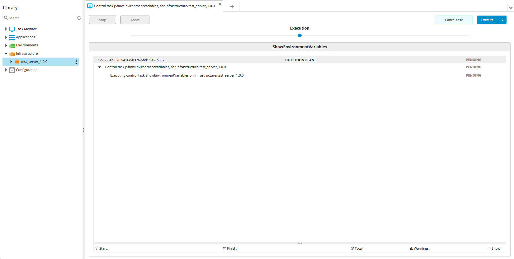 showEnvironmentVariables control task steps