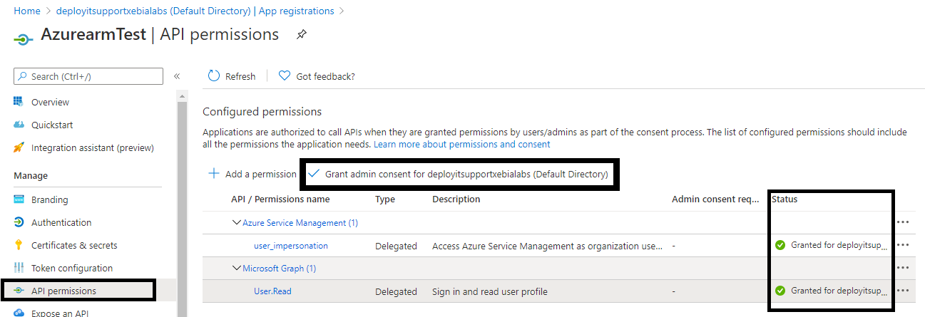 Azure ARM application configuration