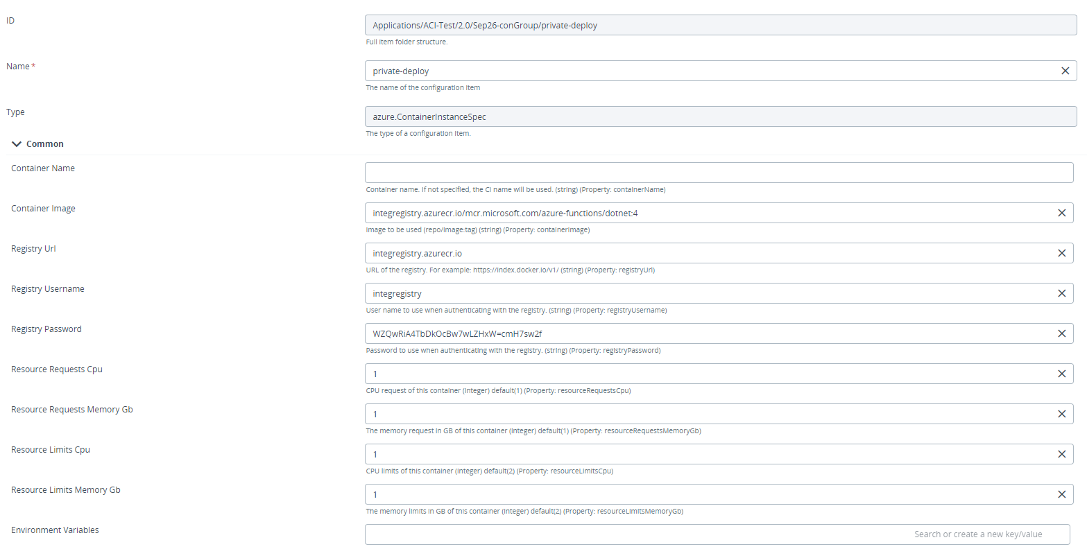 Deploy Azure Container Instance spec - Fields