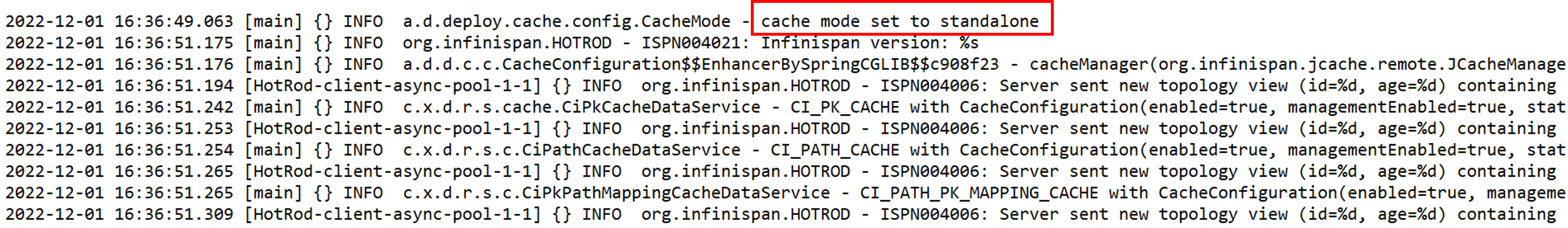 Log showing Distributed Cache success