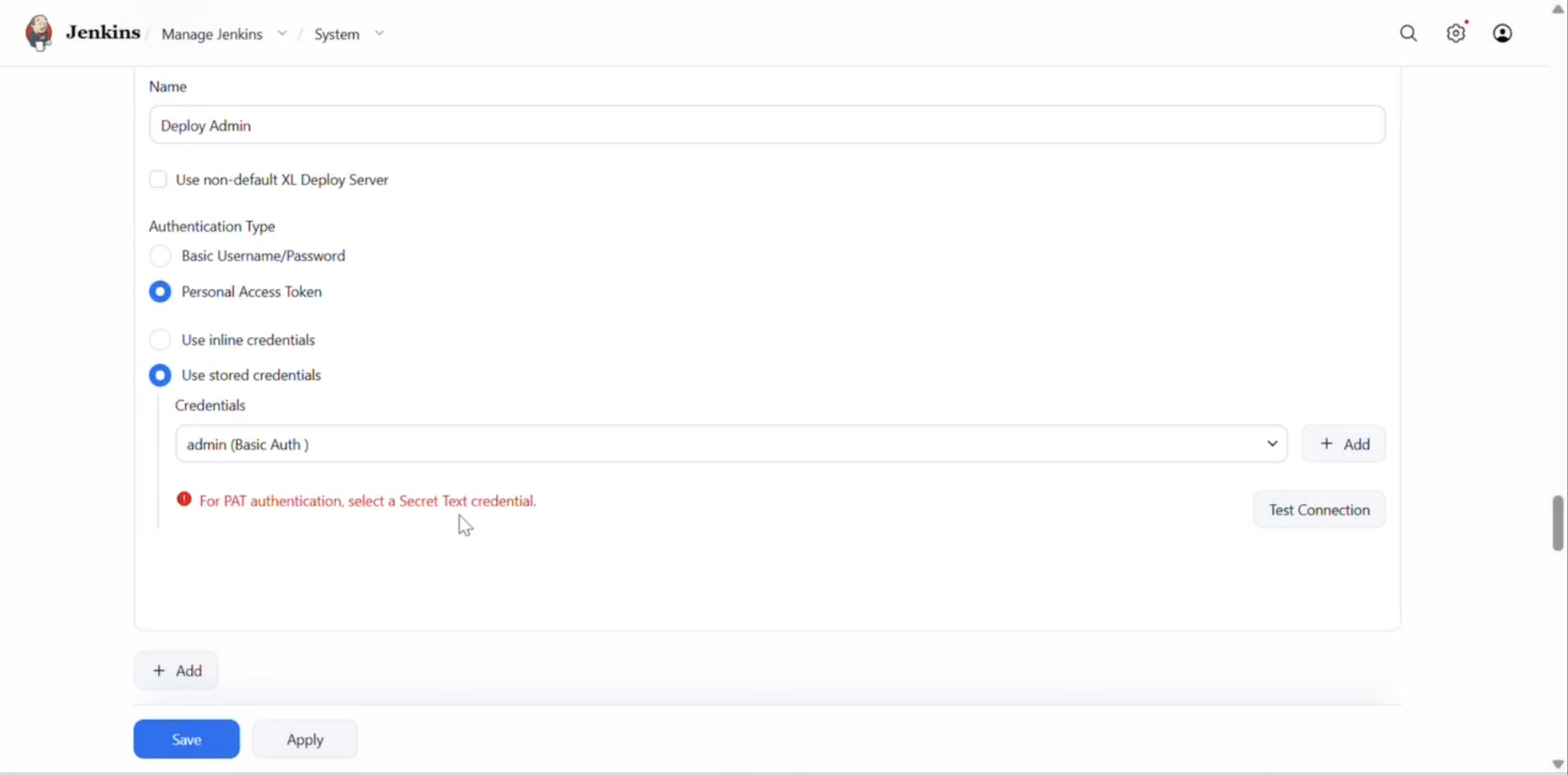 PAT stored credentials error