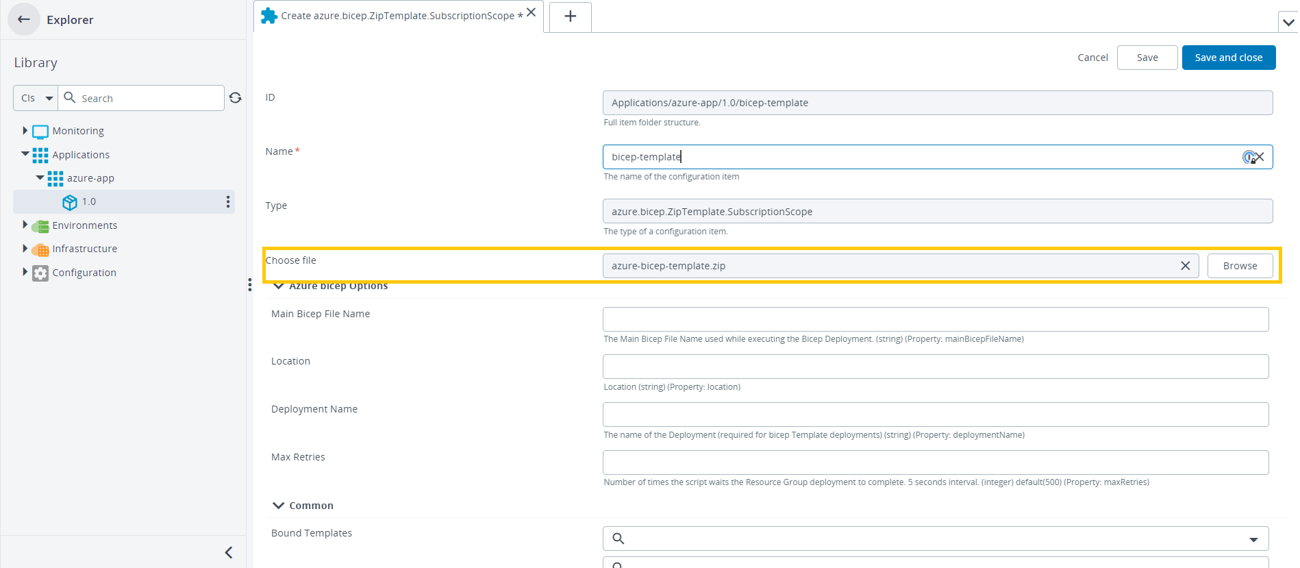 Deploy Azure Bicep Template- Fields