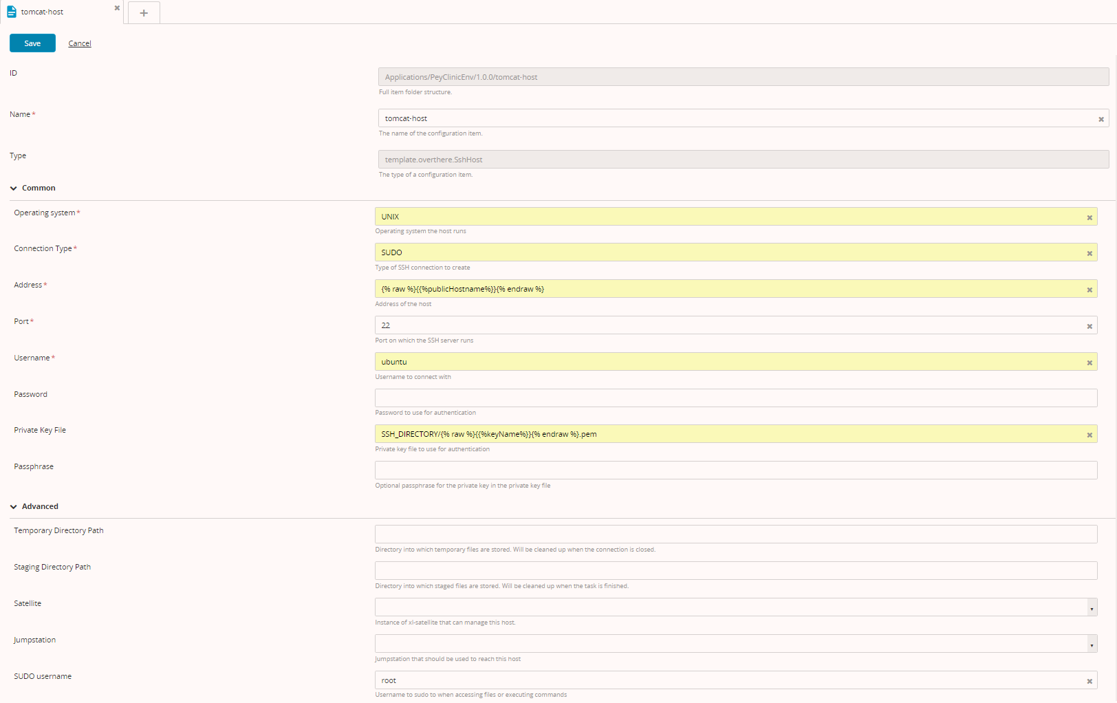 Create an SshHost host template