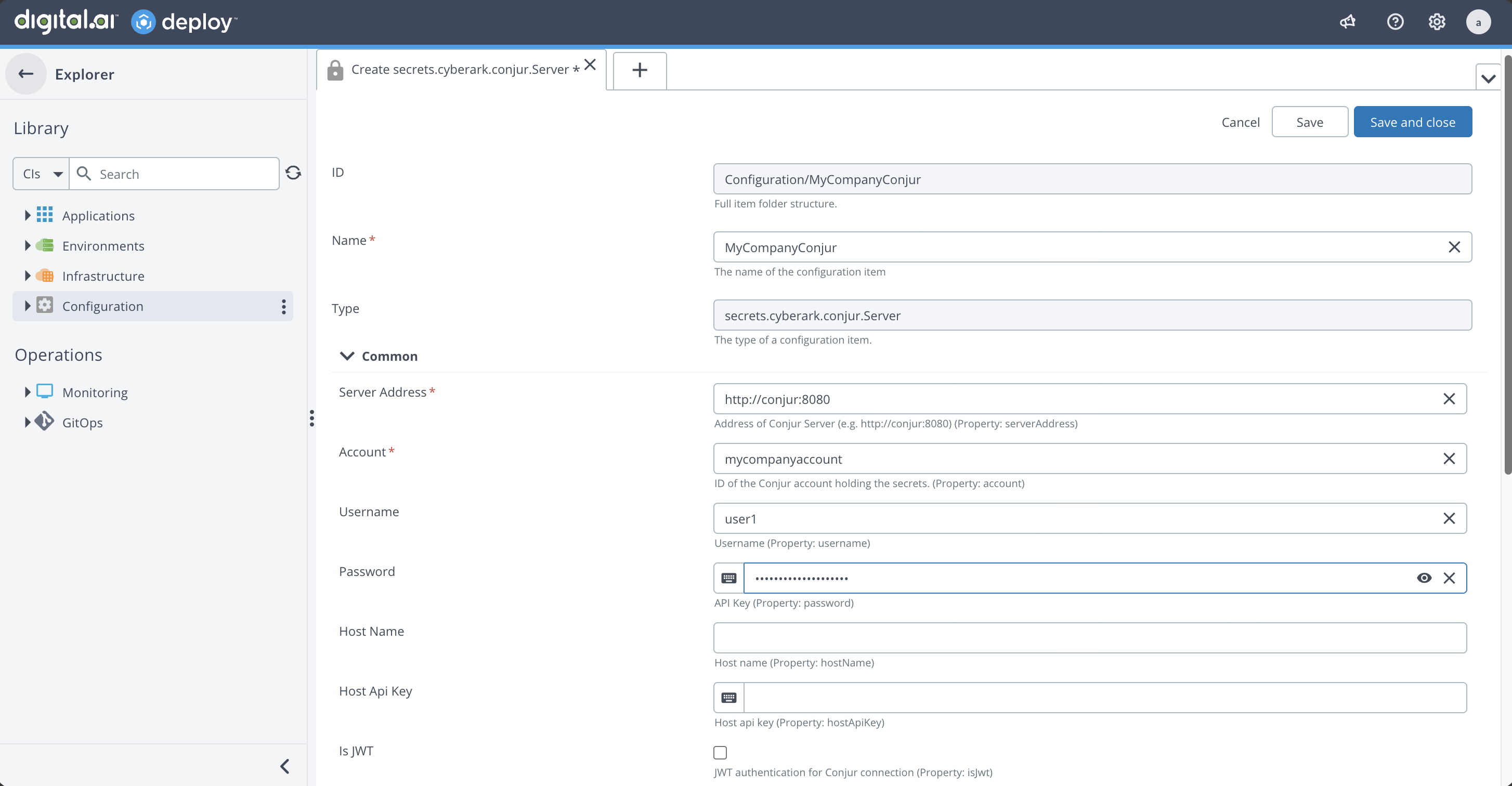 Create a Conjur server connection