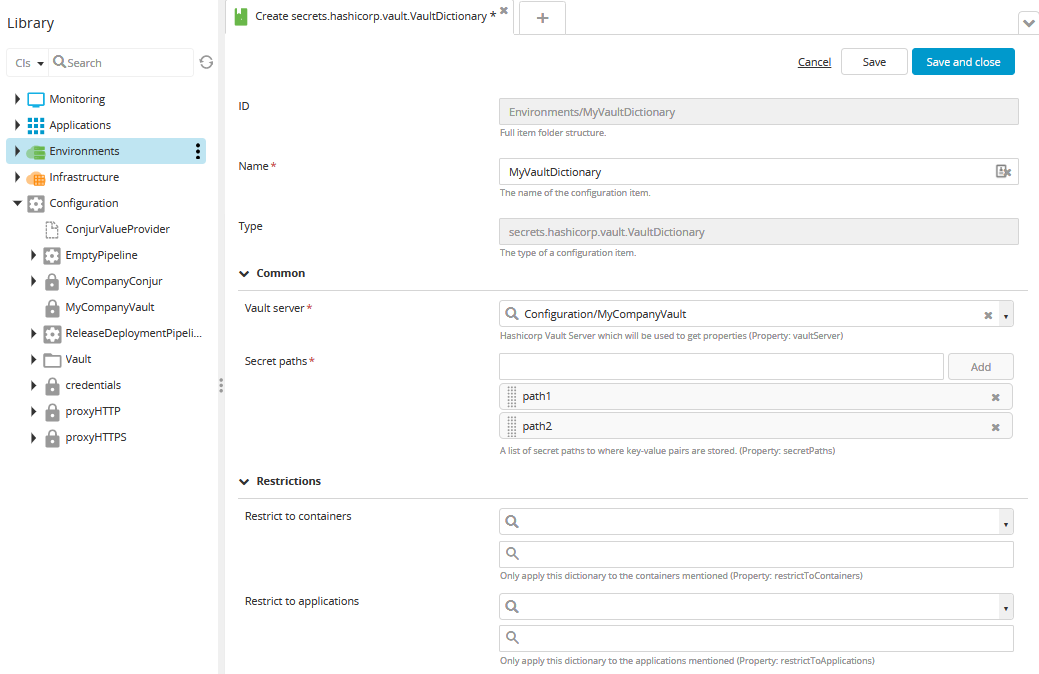 Create a Vault dictionary