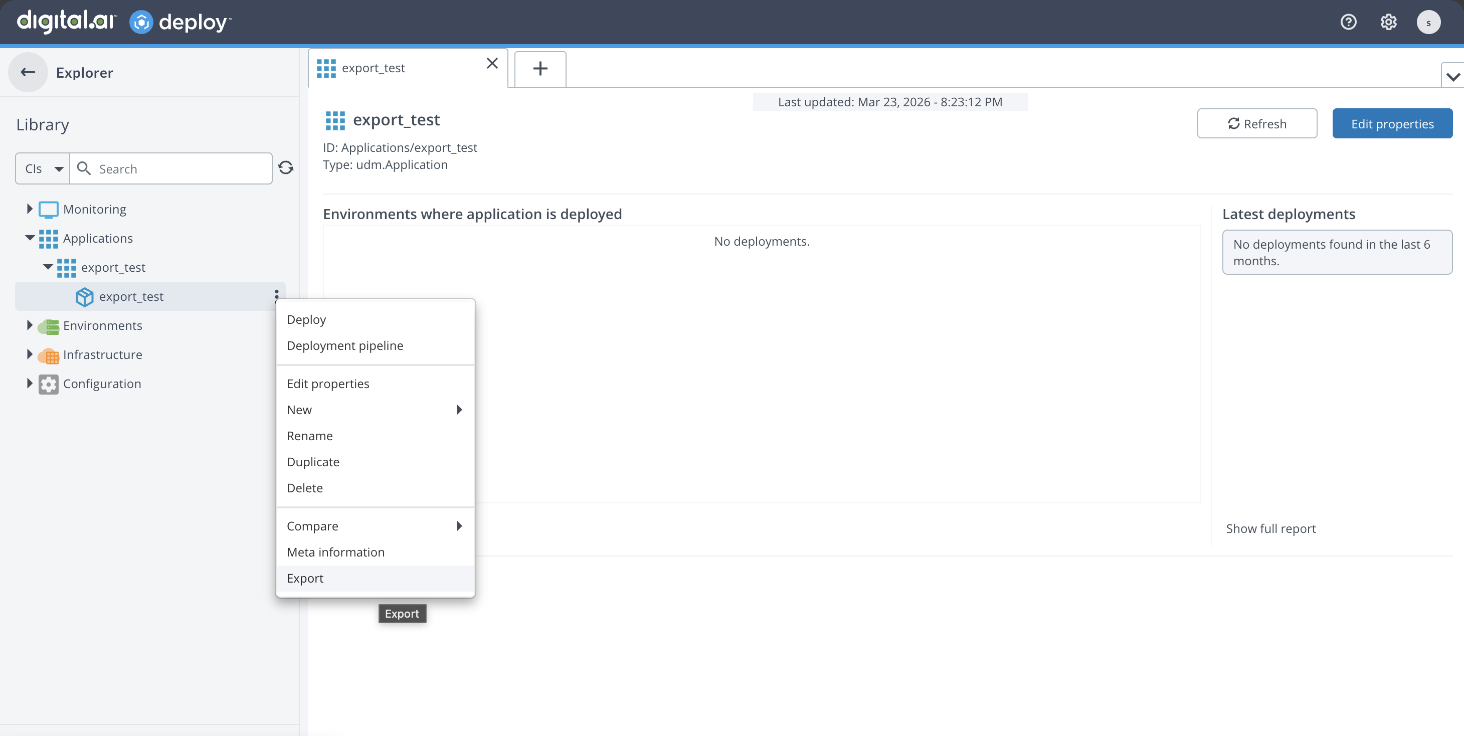 Explorer action menu