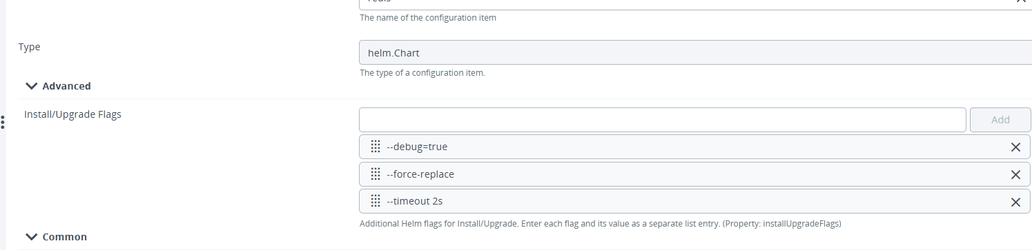 Install/Upgrade Flags field on the Helm chart