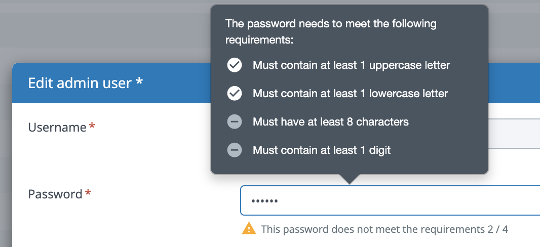 Password requirements