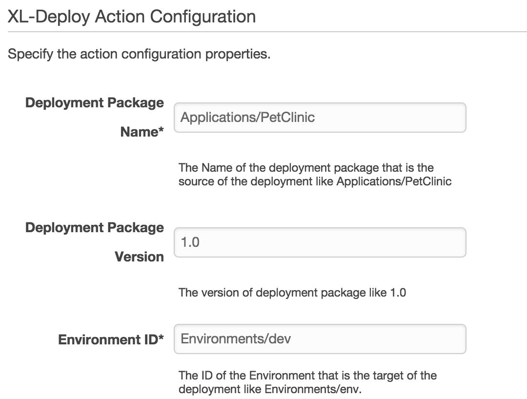 Deploy action - Package and environment details