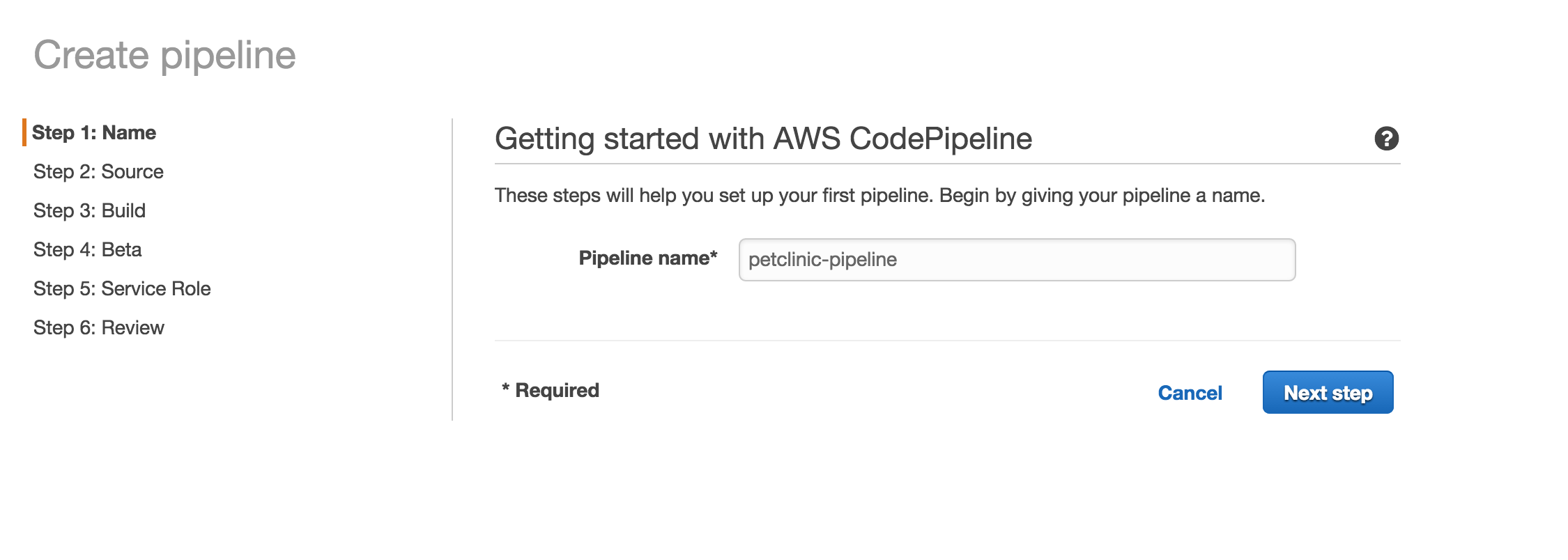 Create a pipeline - Step 1