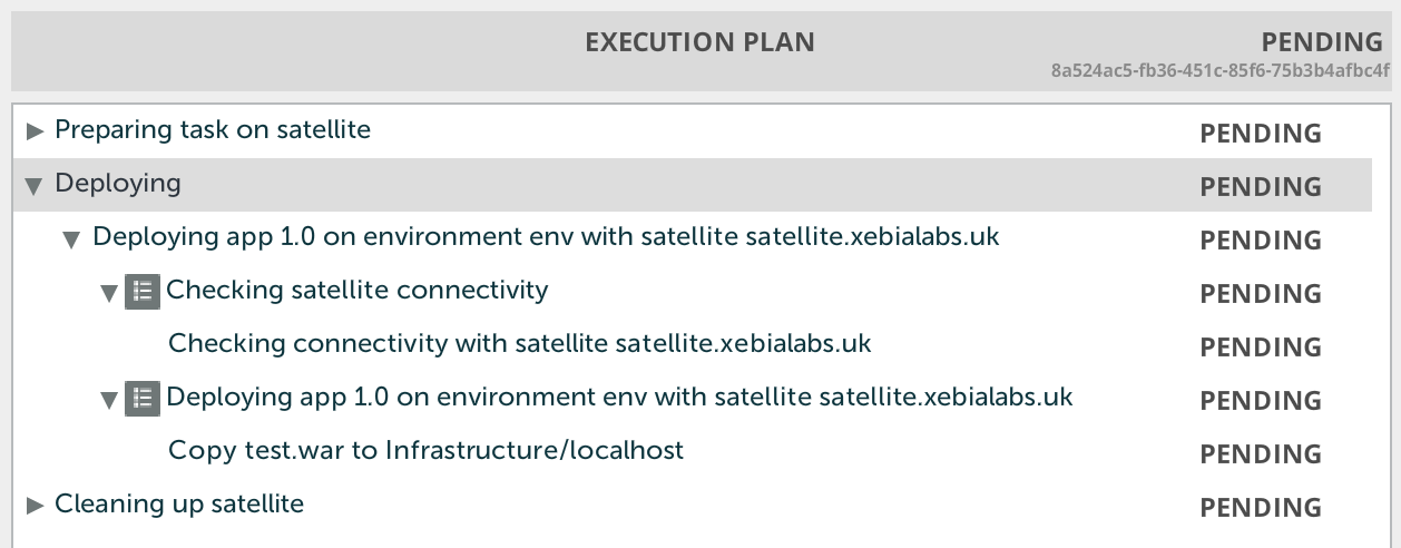 Deployment plan with steps executed on satellite