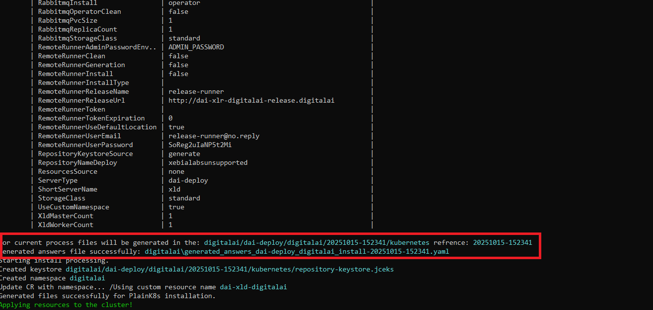 XL CLI Configuration table