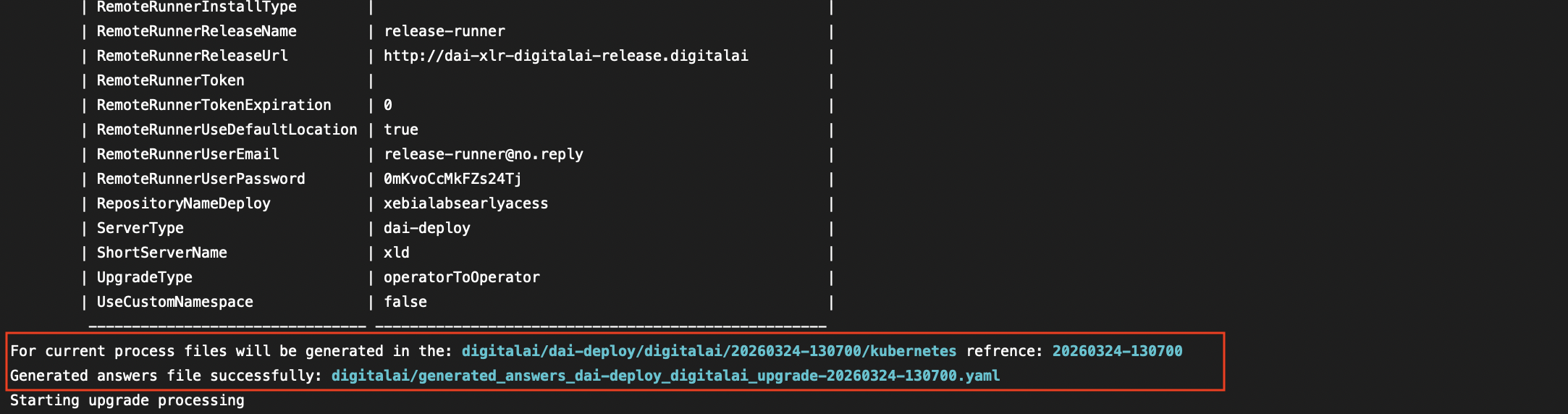 XL CLI Configuration table