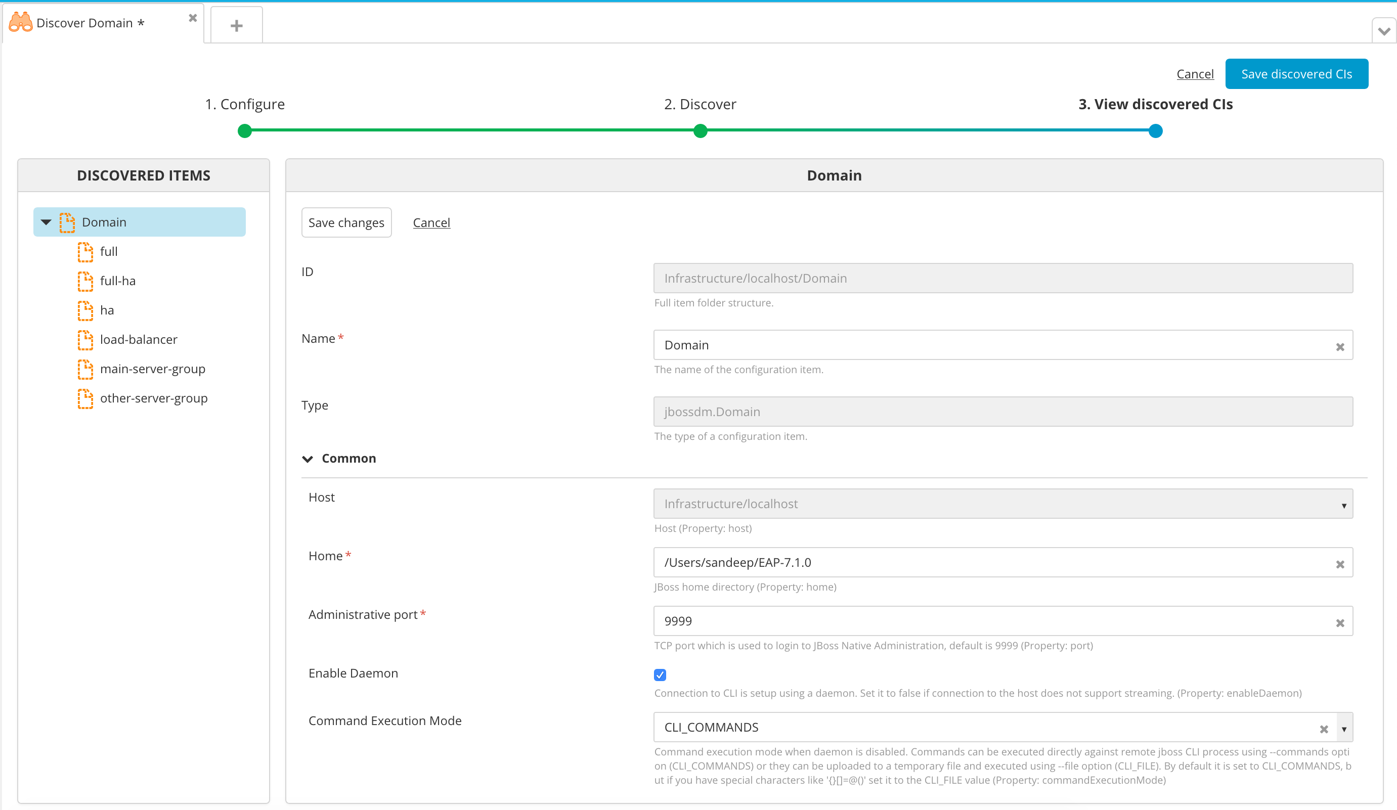 JBoss EAP Domain discovered items