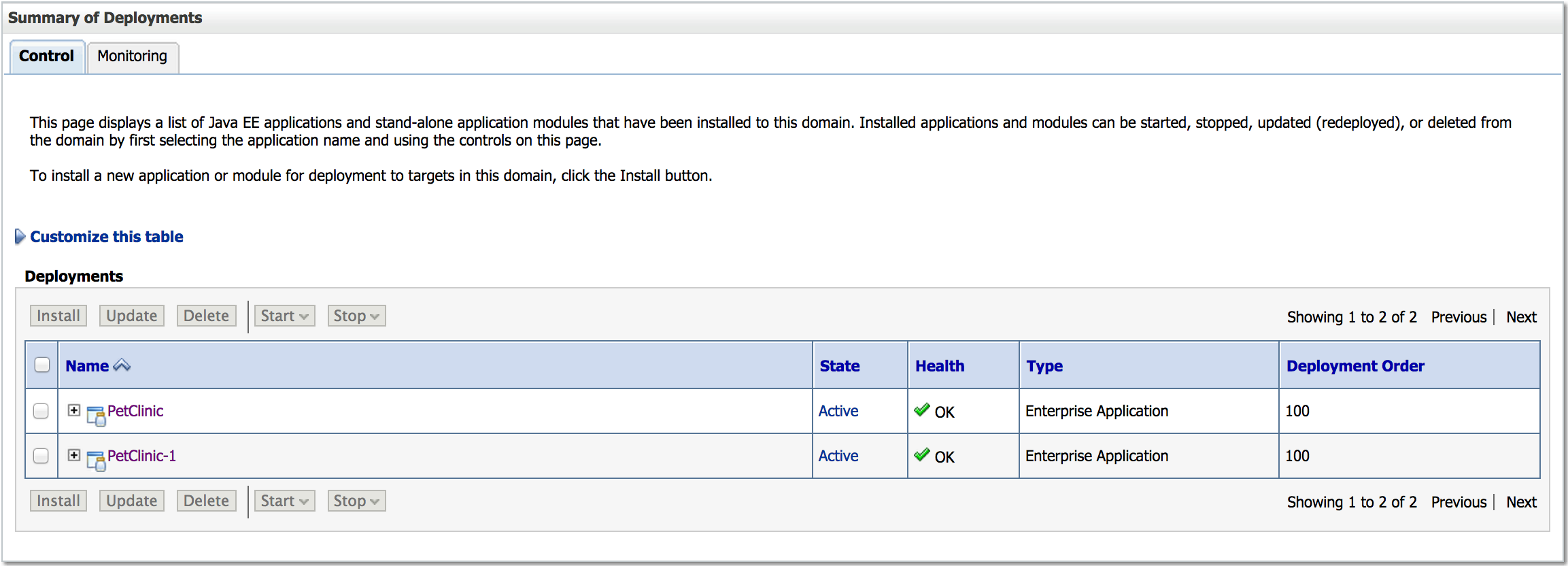 Sample deployed application