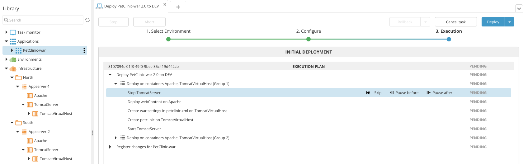 Adding a pause step to a deployment plan