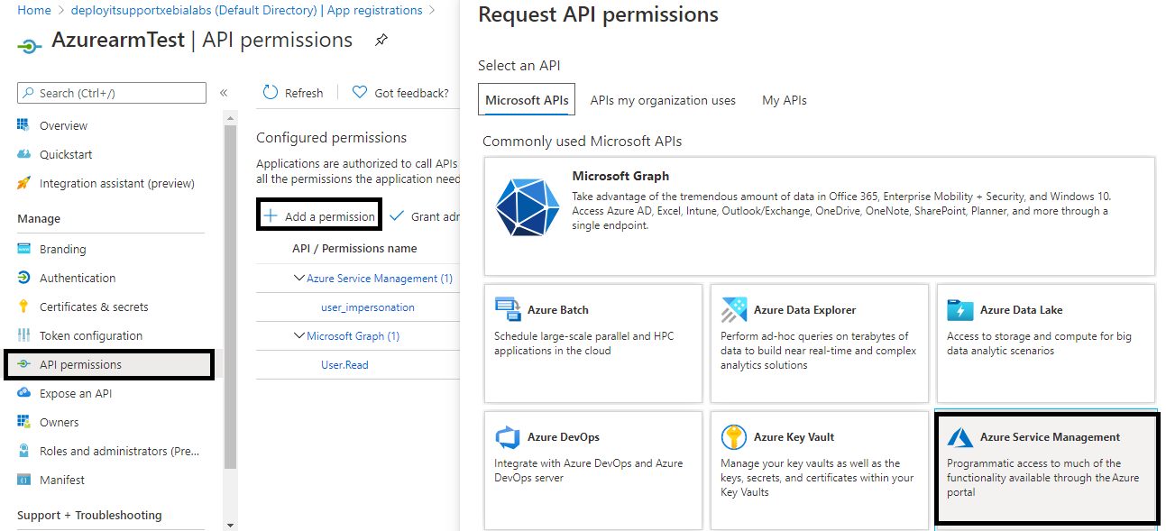 Azure ARM application configuration 