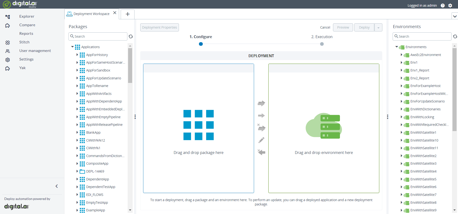 Deployment workspace view