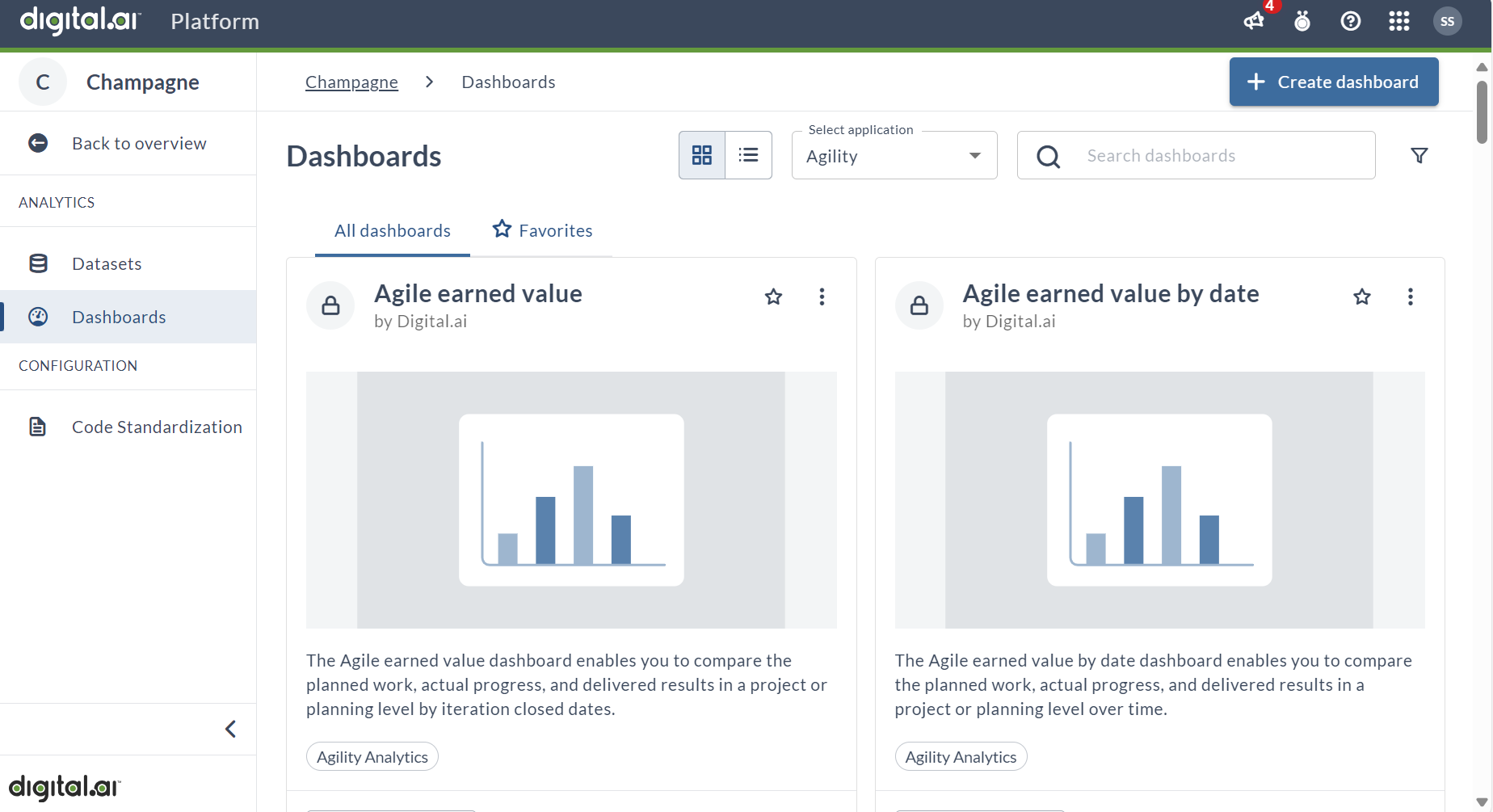 Access dashboards through platform