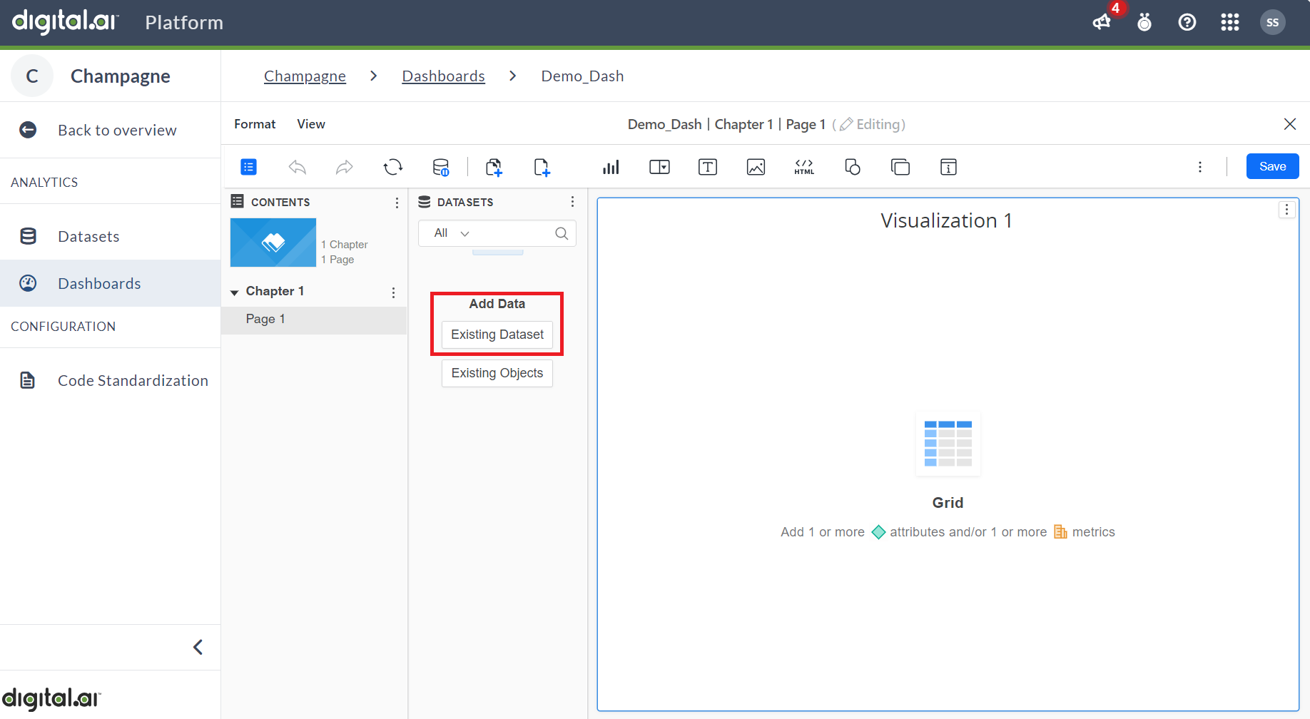 Select existing dataset from the list of datasets