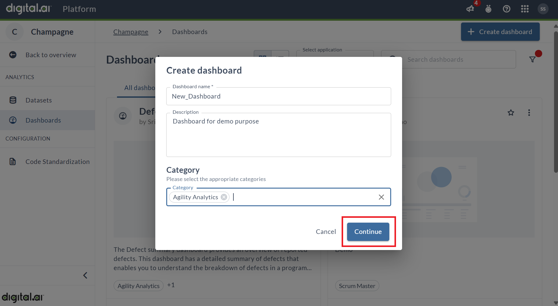 Mandatory fields to create dashboard