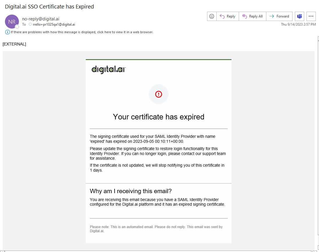 sso certificate has expired