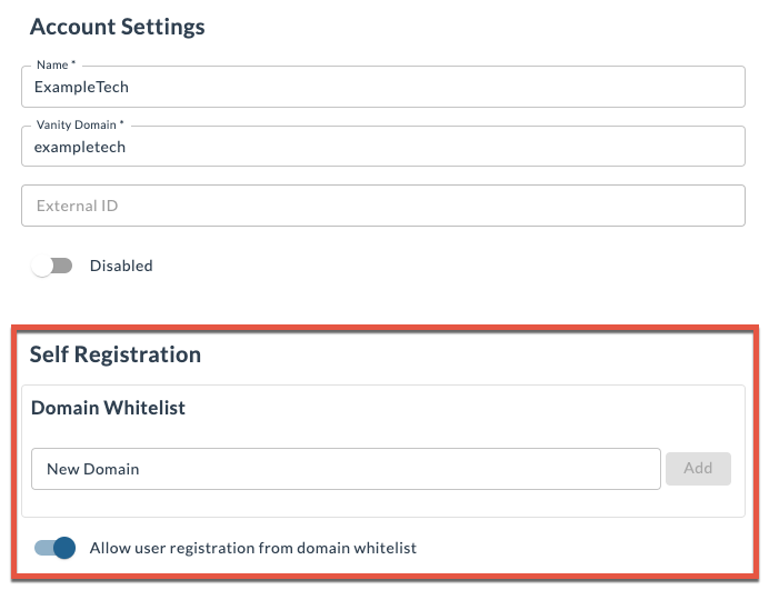 Self Registration Settings