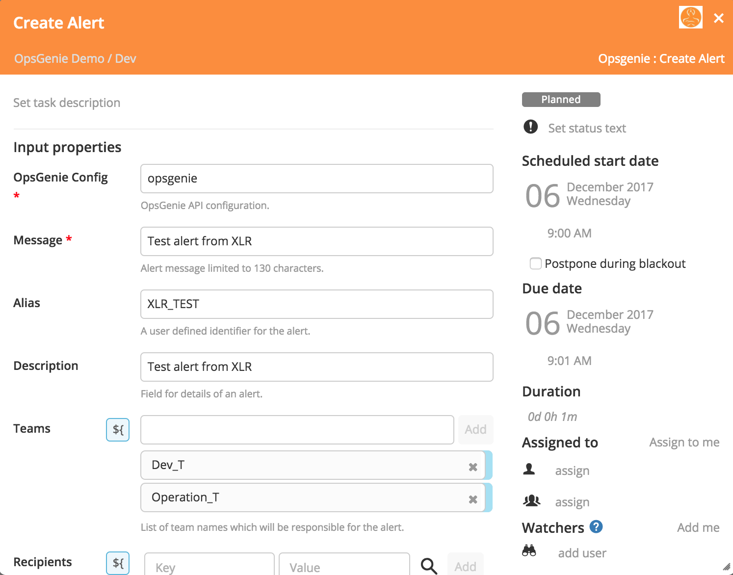 screenshot of Create Alert