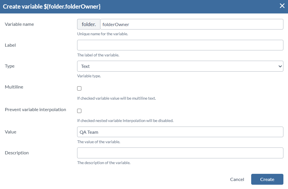 Create folder variable
