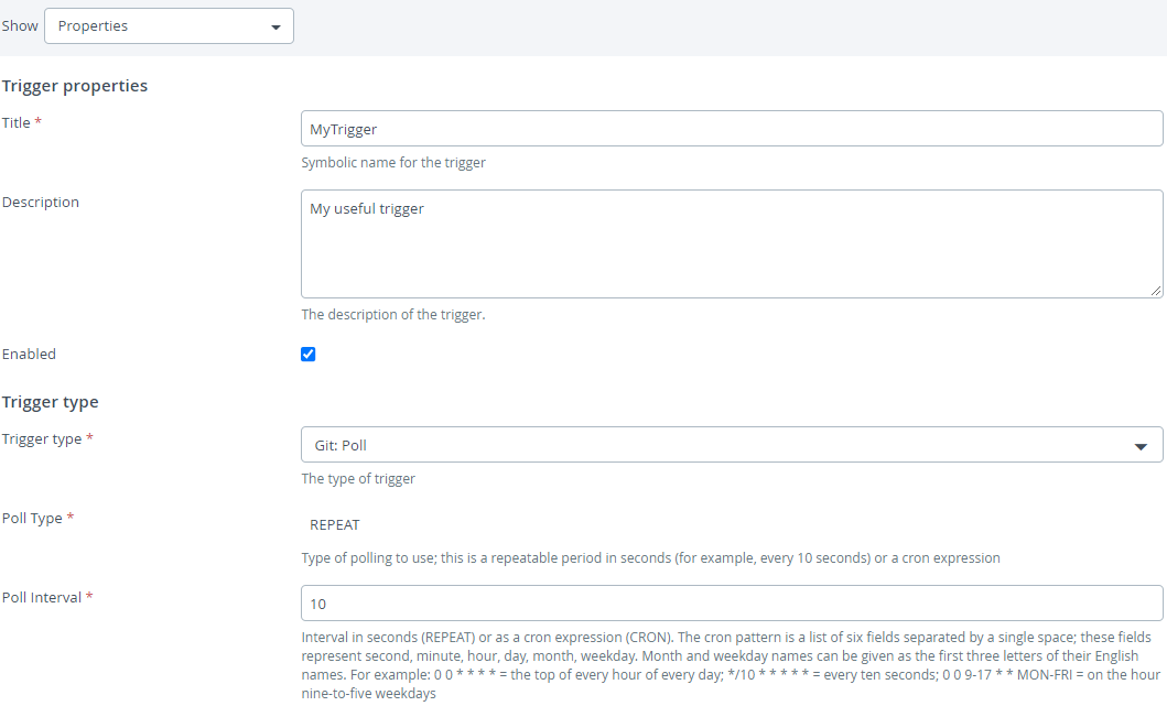 Git trigger fields