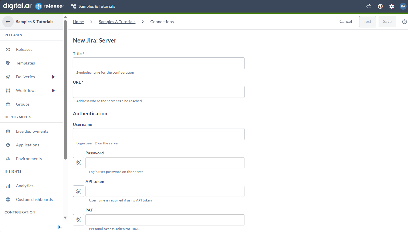 Jira Plugin Connections page