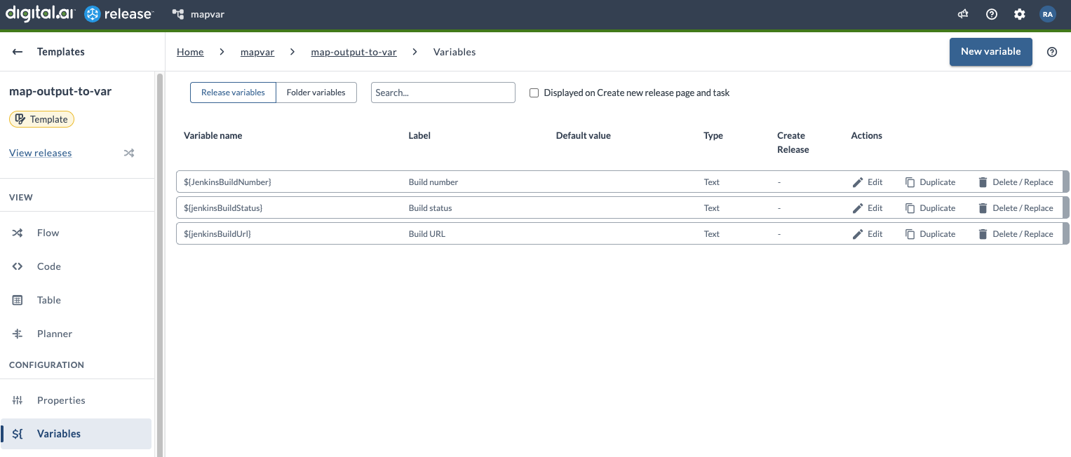 Variables configuration