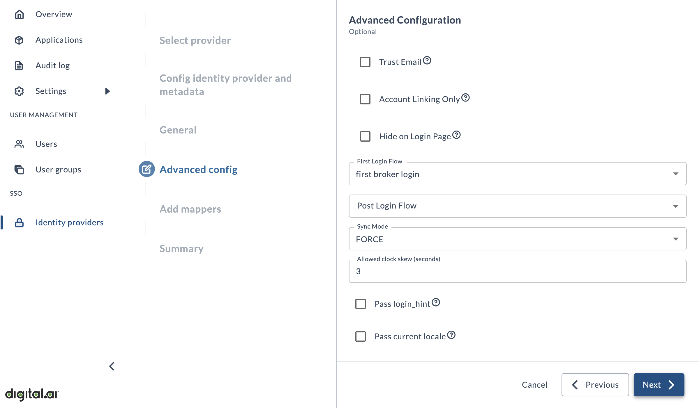 The Advanced config page Screenshot of the Advanced config page
