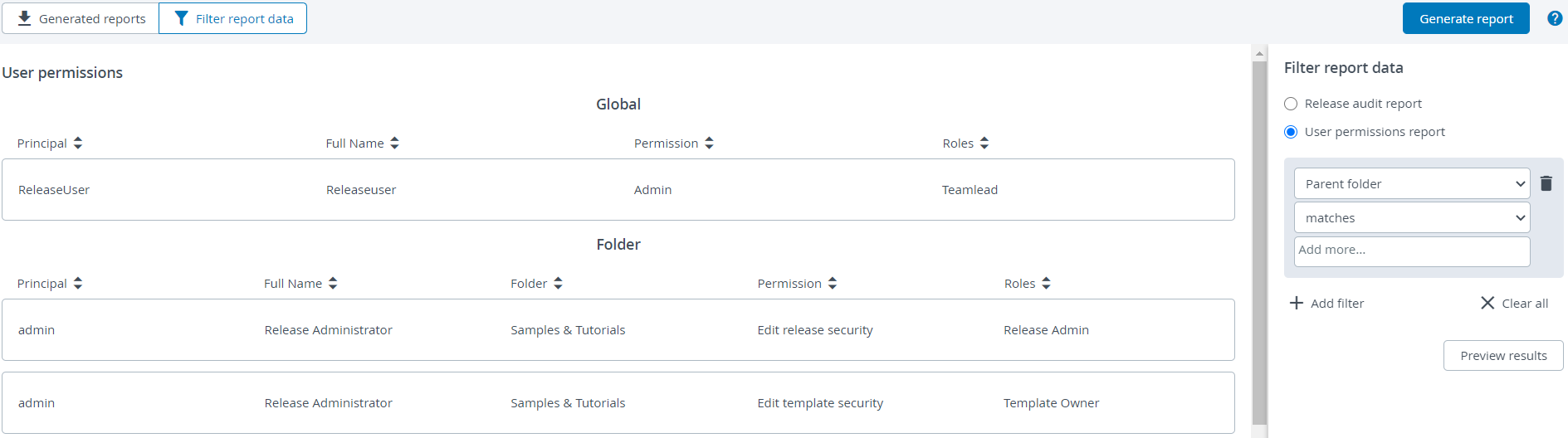 User permission report