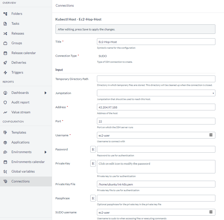 kubectl host connection