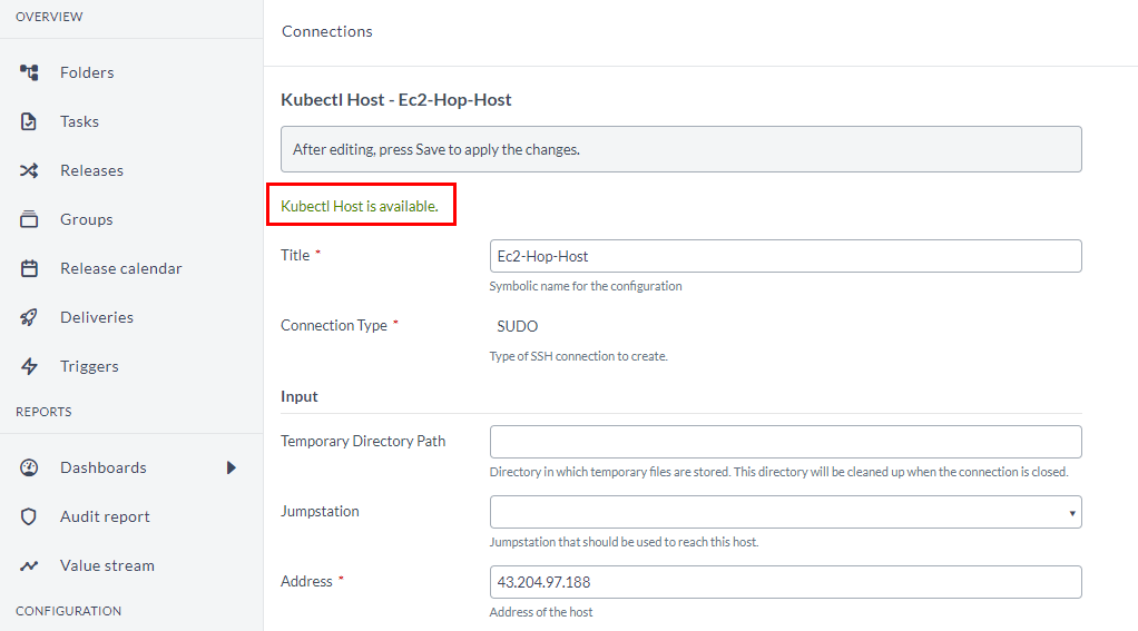 kubectl host connection test