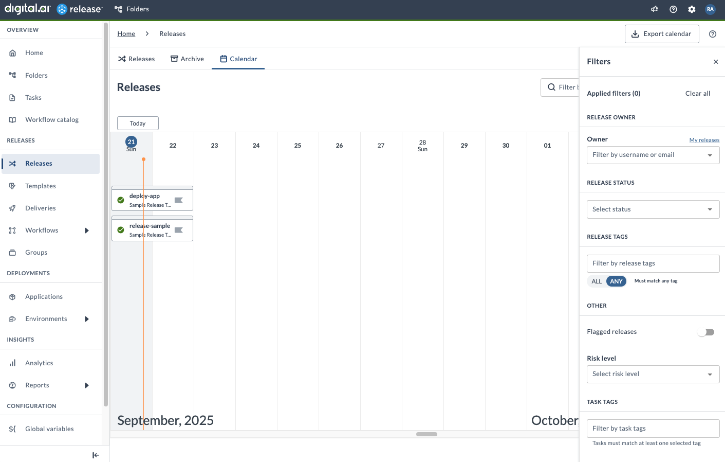 Filters Drawer - Calendar View